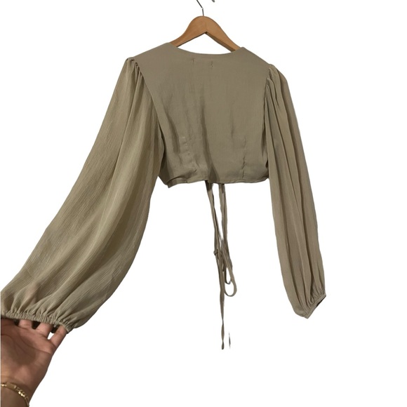 JLUXLABEL Two Piece Olive Green Sage Wrap Wide Leg Set - Picture 14 of 14